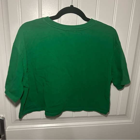 Zara Green Cropped Short Sleeve Crew Neck Top Size Large - Picture 2 of 7